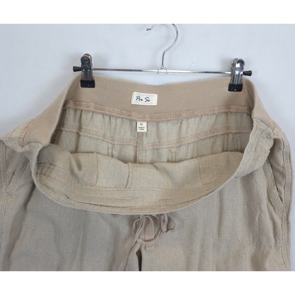 Per Se Linen Pants Women XL Tan Adjustable Drawstring Waist Lagenlook Beachy - Picture 9 of 11
